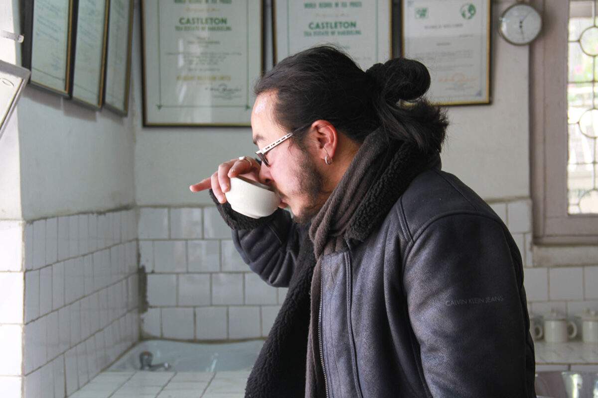 Benoy tasting Darjeeling Tea